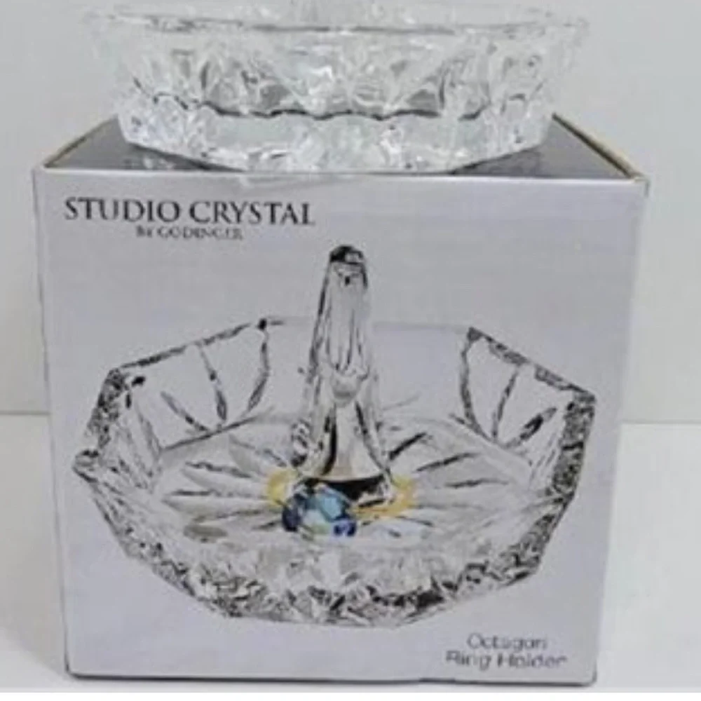 Crystal Ring Holder Brilliant Hand-Cut Pattern Octagon Studio Crystal Faceted